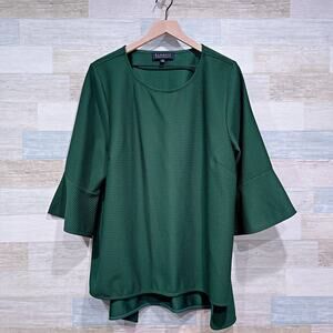 ELOQUII Textured Flare 3/4 Sleeve Longline Blouse Green Womens Plus Size 24